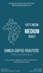 Shinza Coffee Roasters Kats Meow Medium Roast Coffee Bag Label